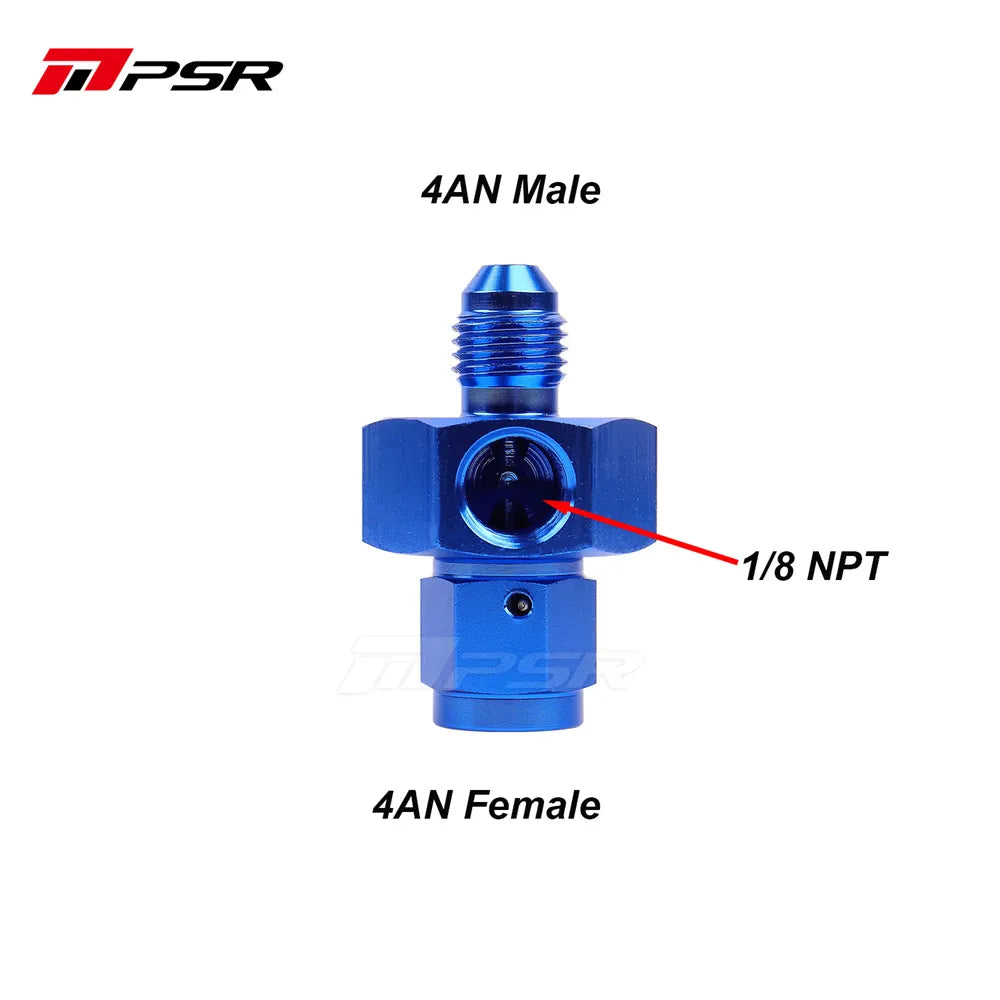 PSR 4AN Male → Female Adapter with 1/8 NPT Port — Blue Aluminium