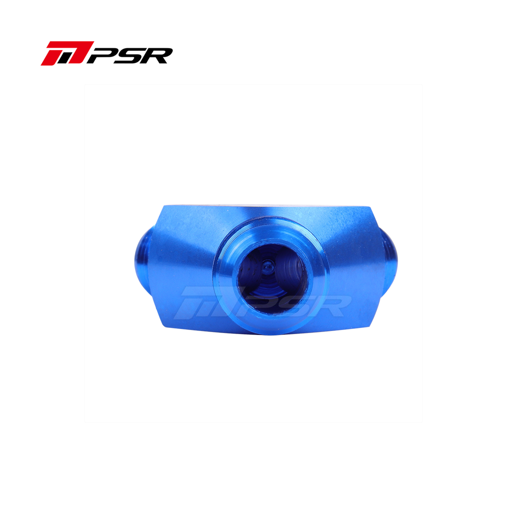 PSR Y‑Block 10AN → 2×8AN Flare Splitter (Blue Aluminium)