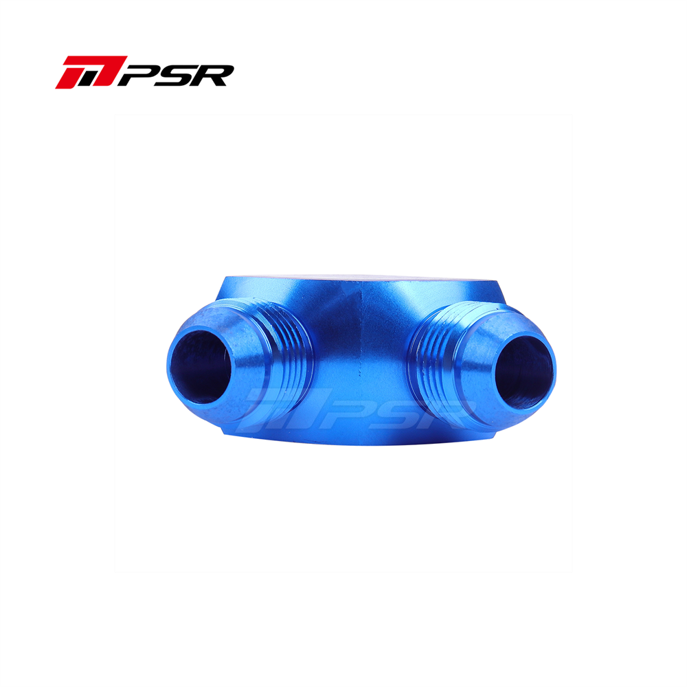 PSR Y‑Block 10AN → 2×8AN Flare Splitter (Blue Aluminium)